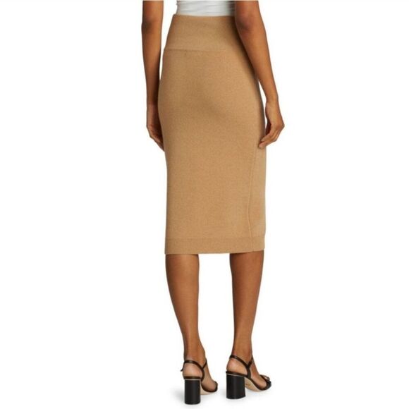 NWT SAKS FIFTH AVENUE Cashmere Skirt M Pencil Midi Pull On Camel Sweater Knit - Picture 4 of 6